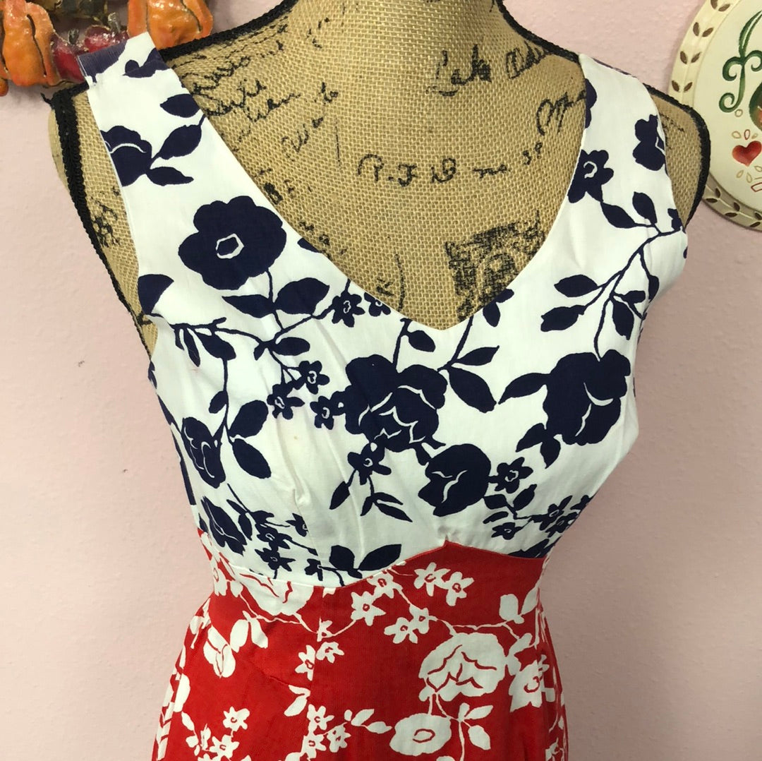 Red, White and Blue Floral Dress