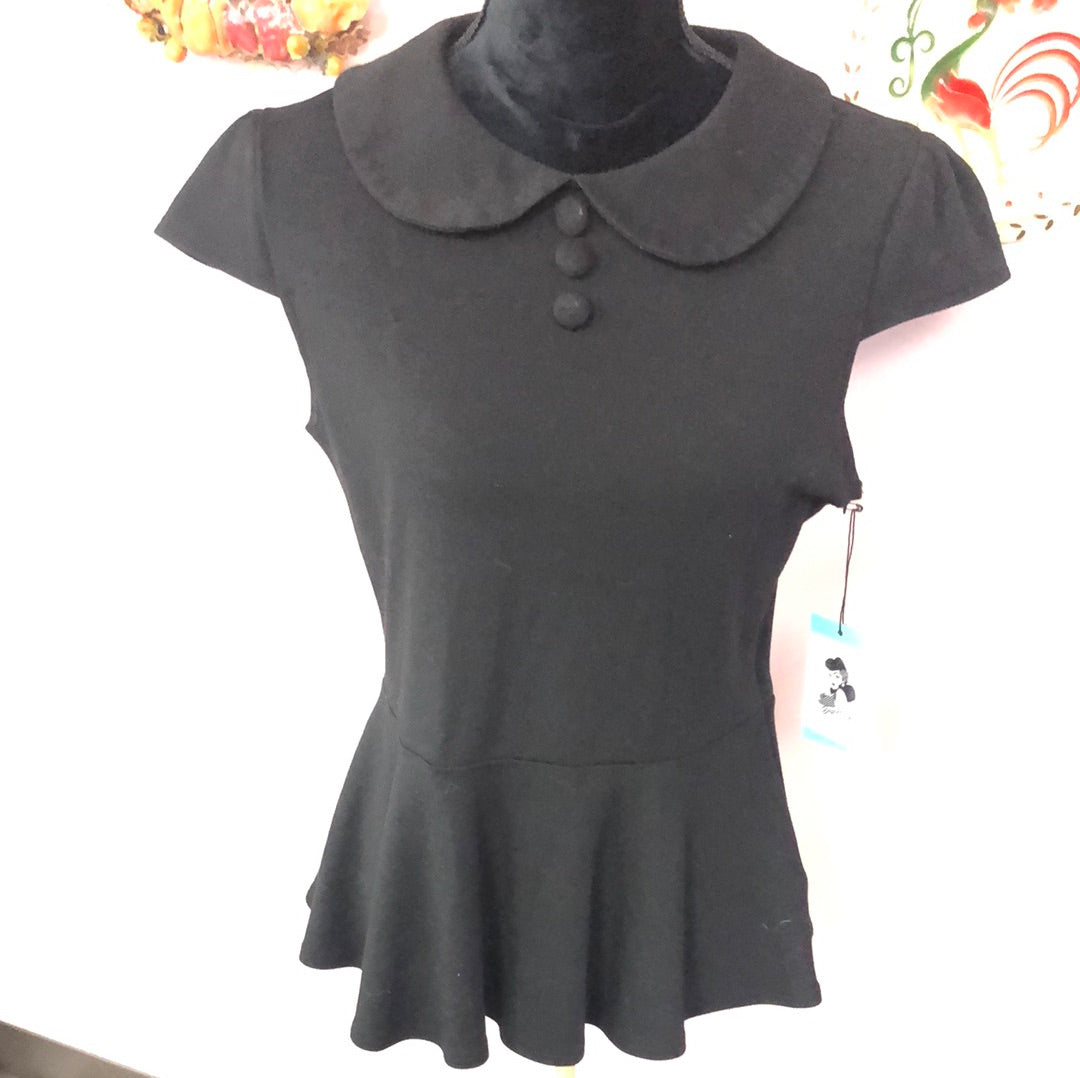 Black Cap Sleeve Peplum Top - VooDoo Vixen