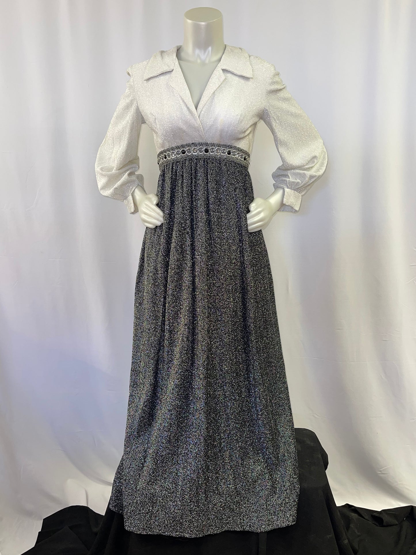 70s White and Black Sparkly Dress