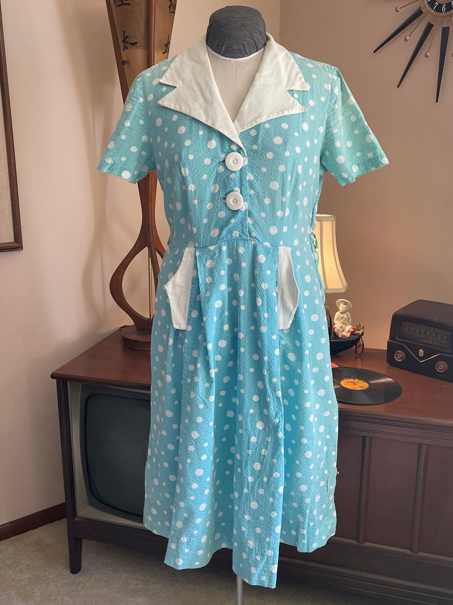 Teal Polka Dot Day Dress