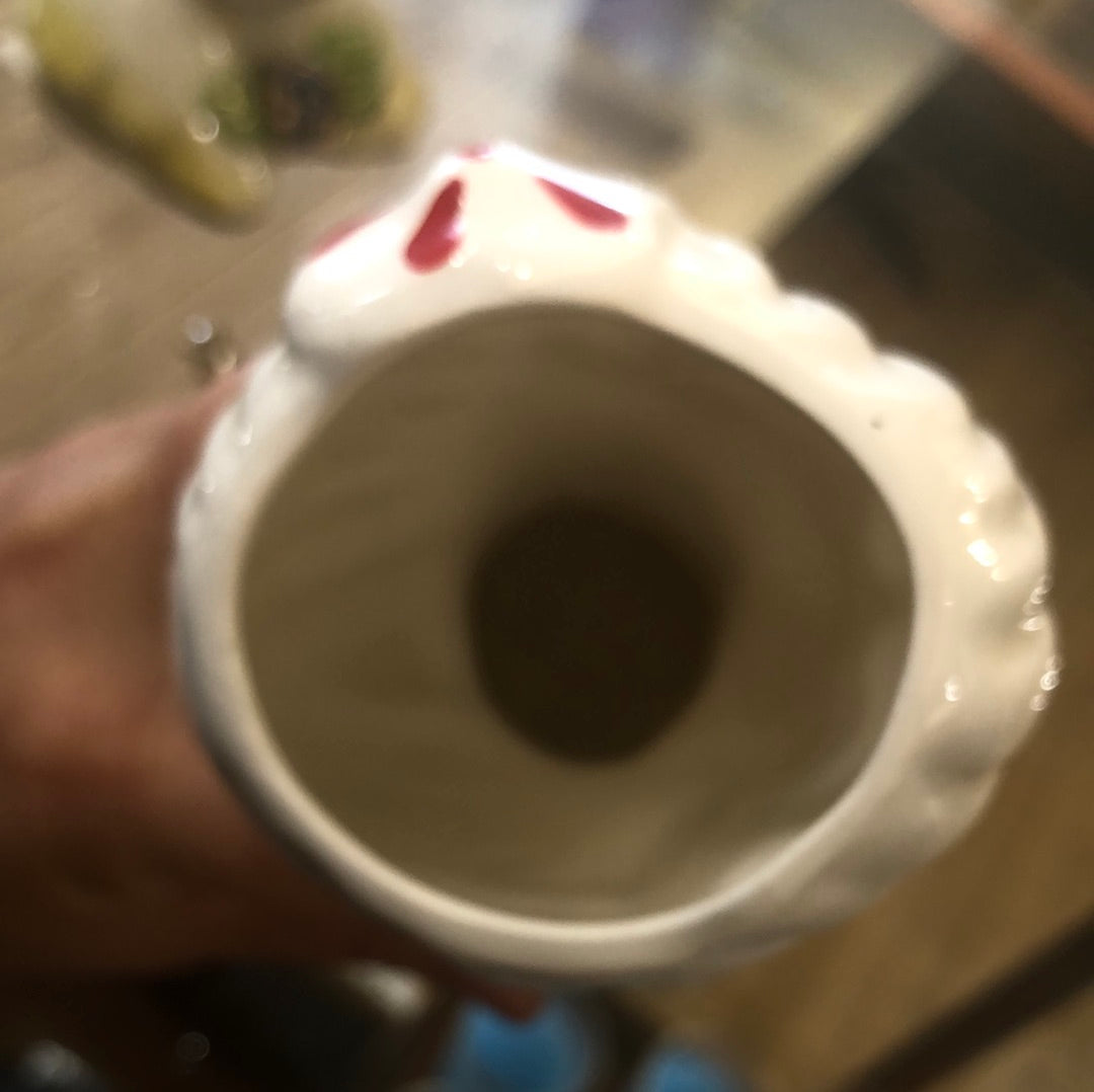White Lady Head Vase with Red Accents