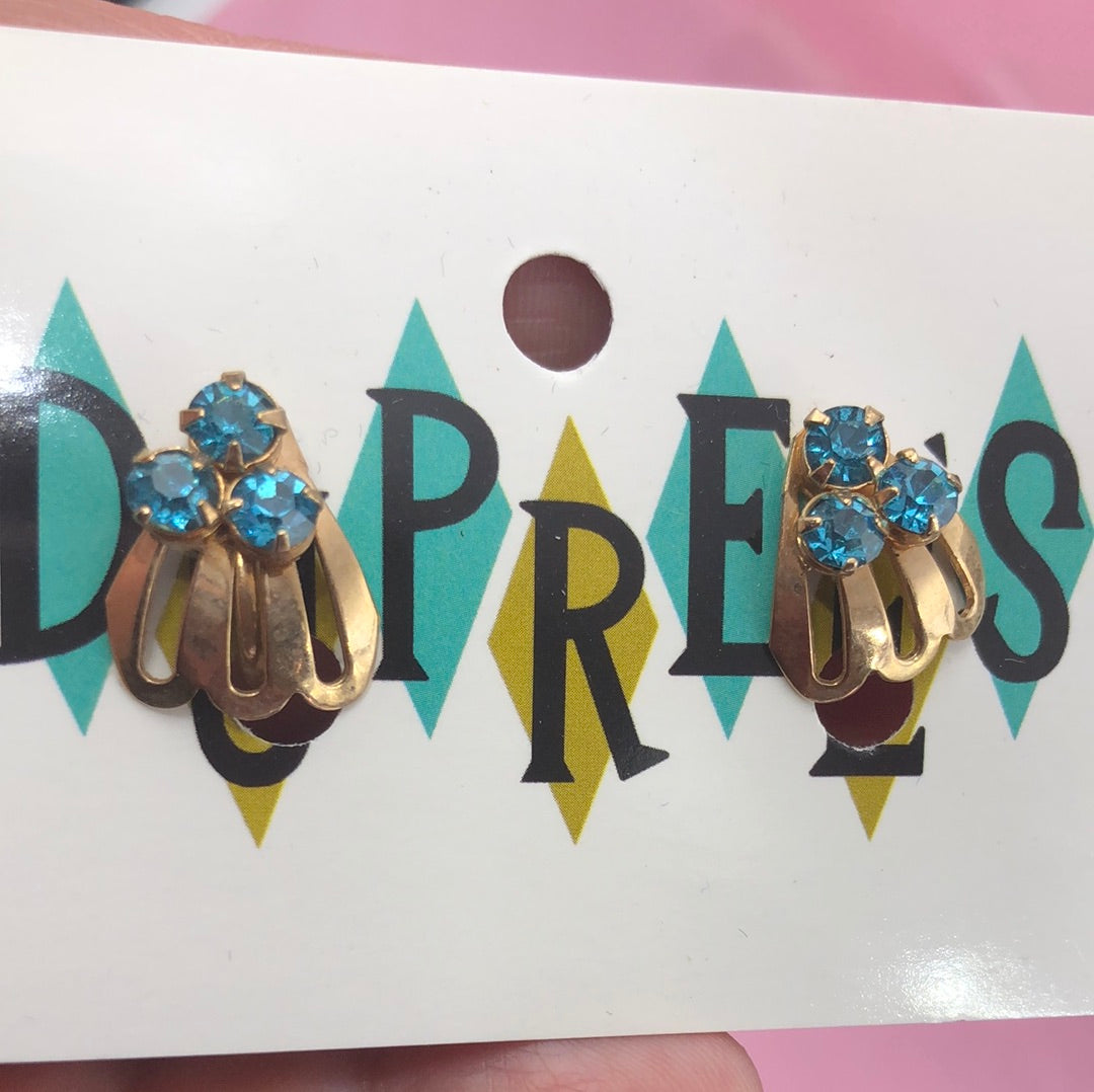 Blue crystal clip earrings