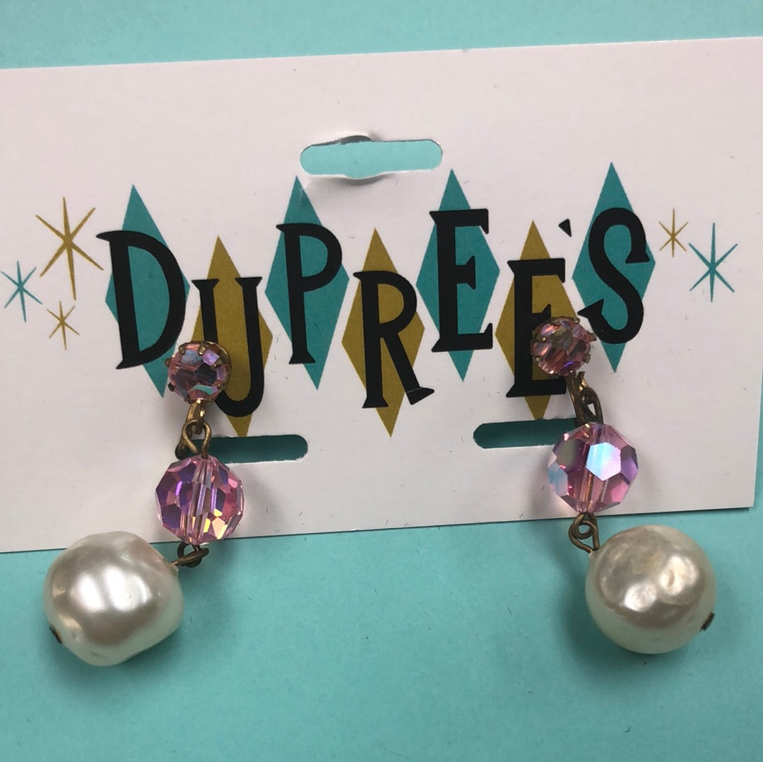 Pearl and crystal dangle Clip On Earring