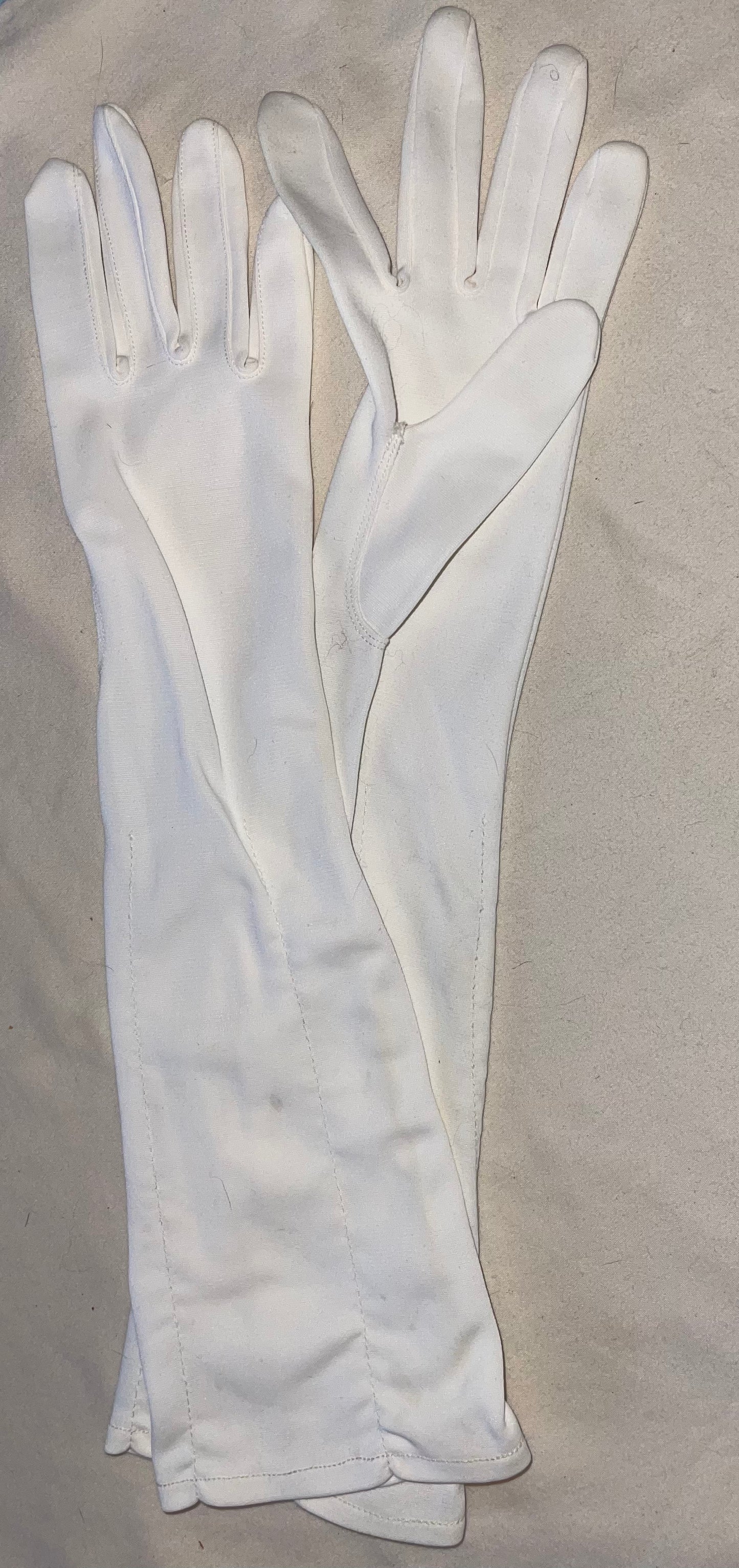 White Elbow Length Nylon Gloves