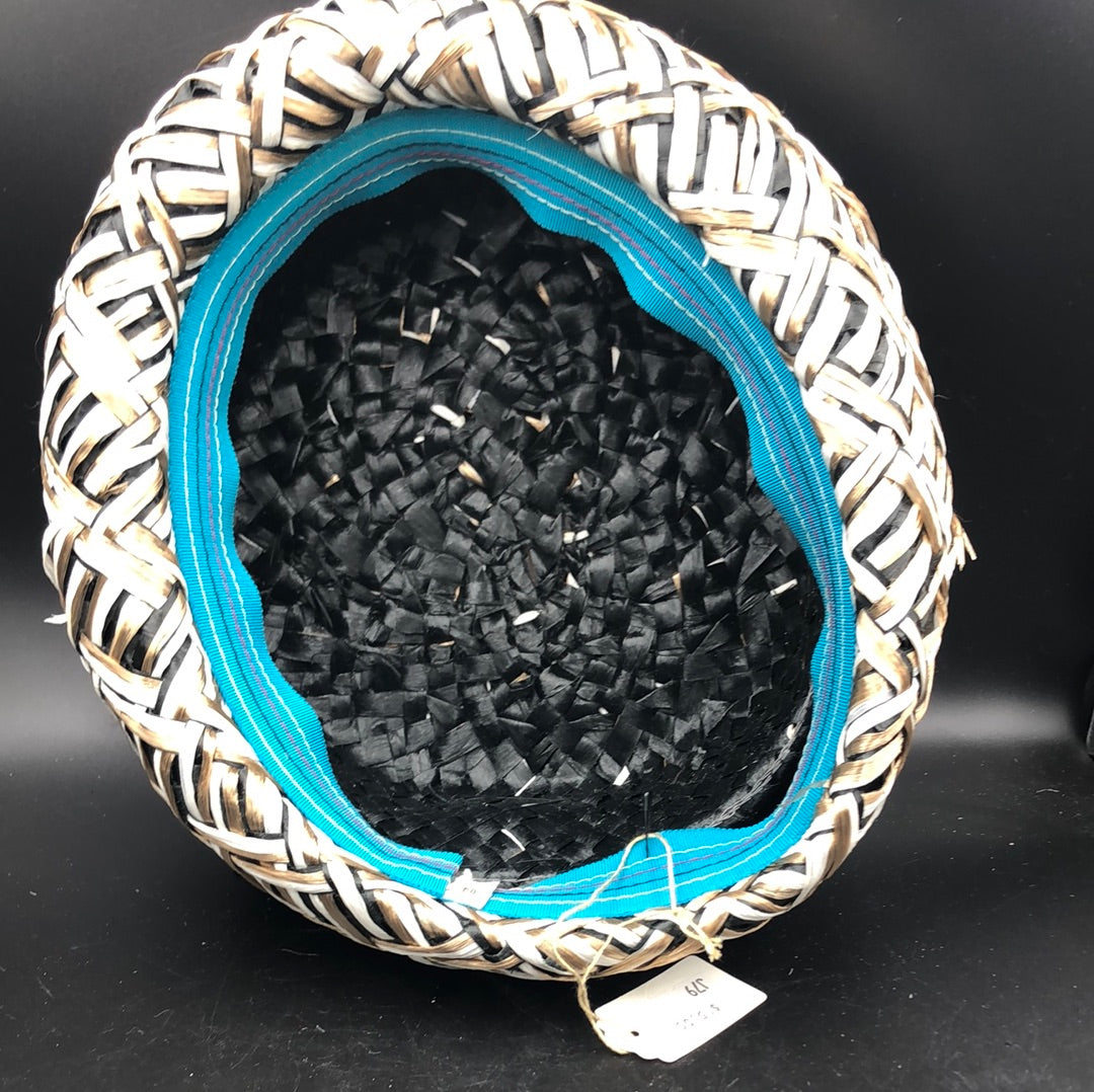 Ivory, Gold, and Black Woven Hat with Wide Black Band