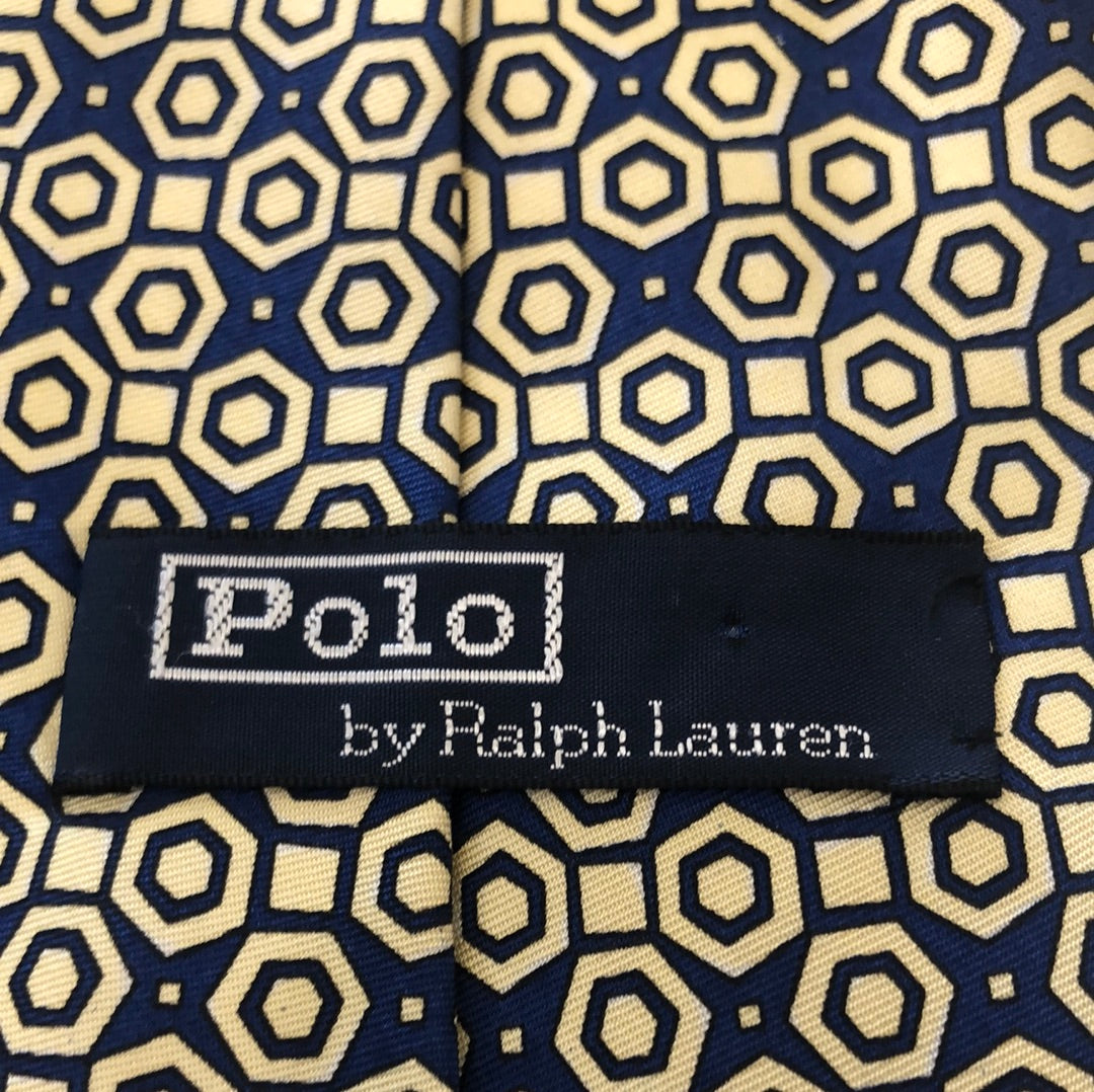 Blue tie with Yellow Hex pattern