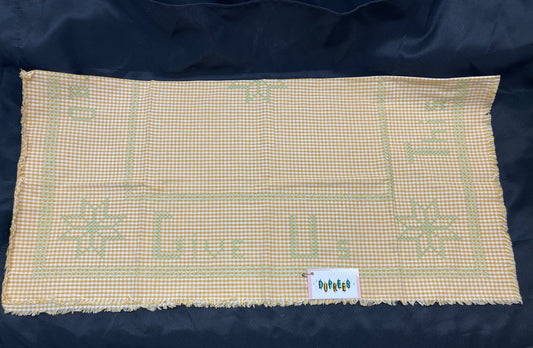 Yellow Gingham Tablecloth with Green Cross Stitch