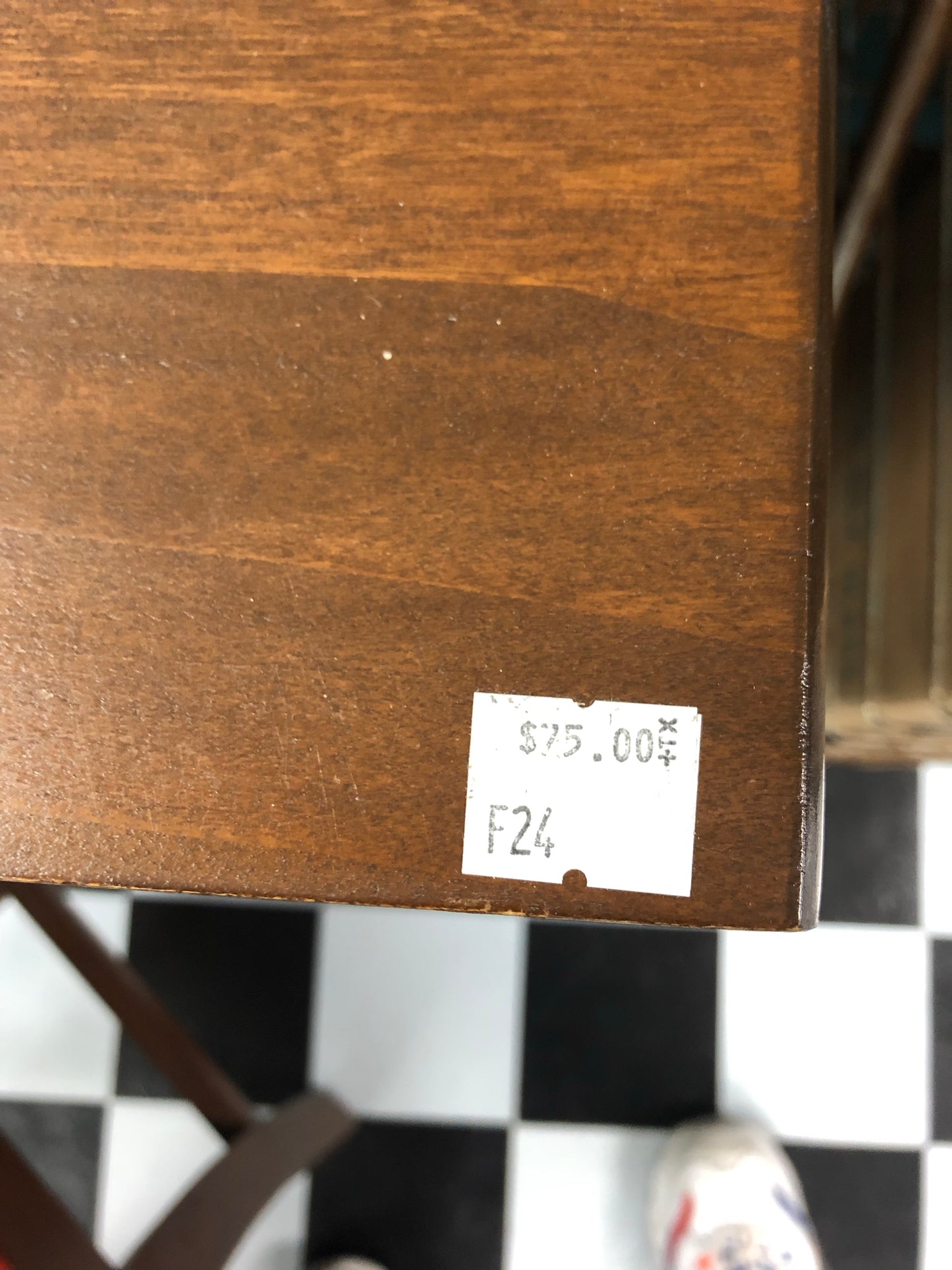 Wooden 8 drawer desk and chair with orange seat