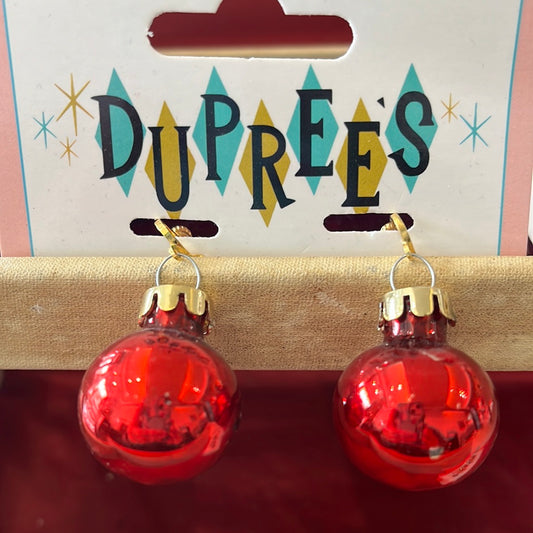 Red Christmas ornament clip on earring