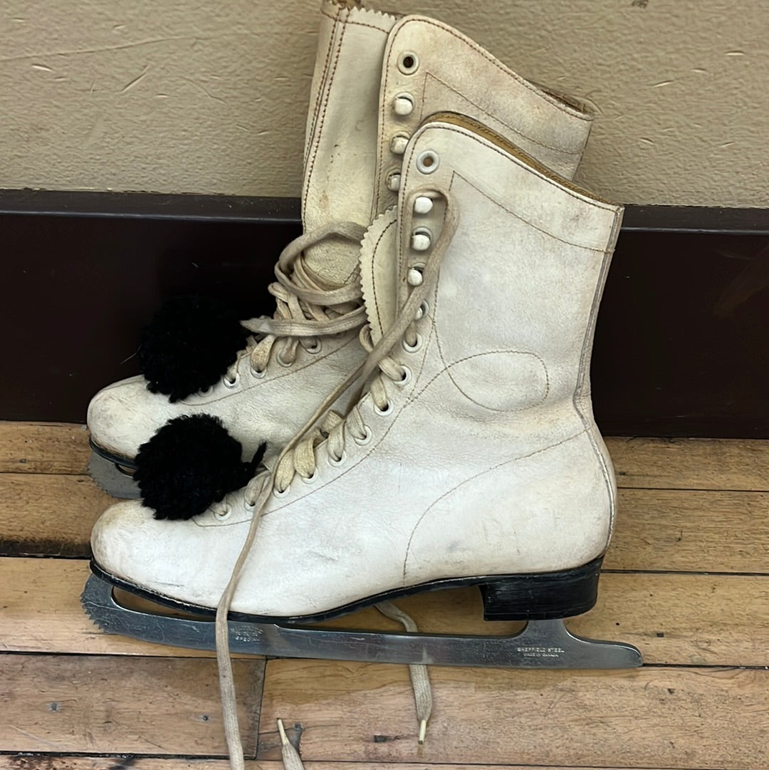 White Ladies Ice Skates with black Pom Pom