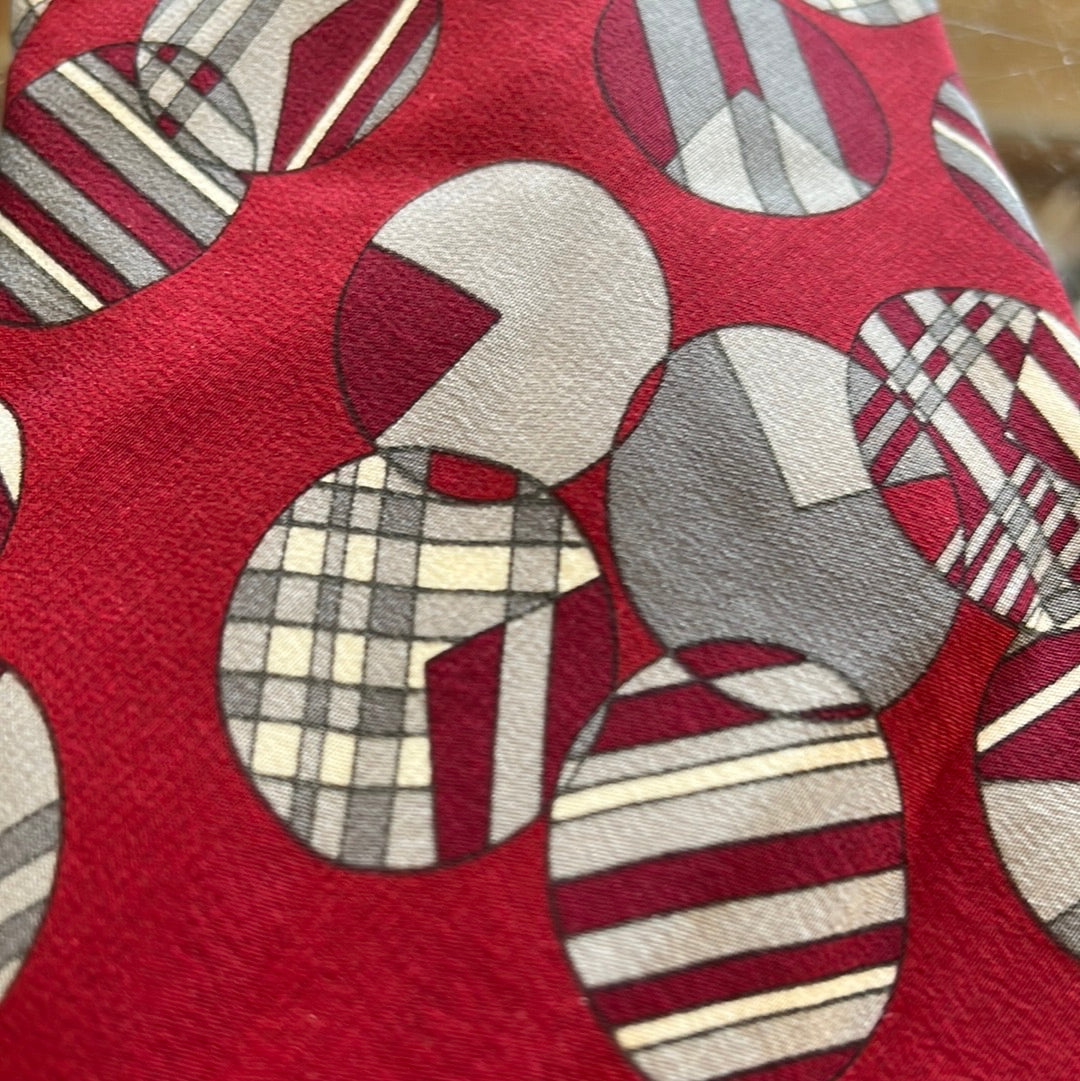 Red and Grey tie with Round graphics