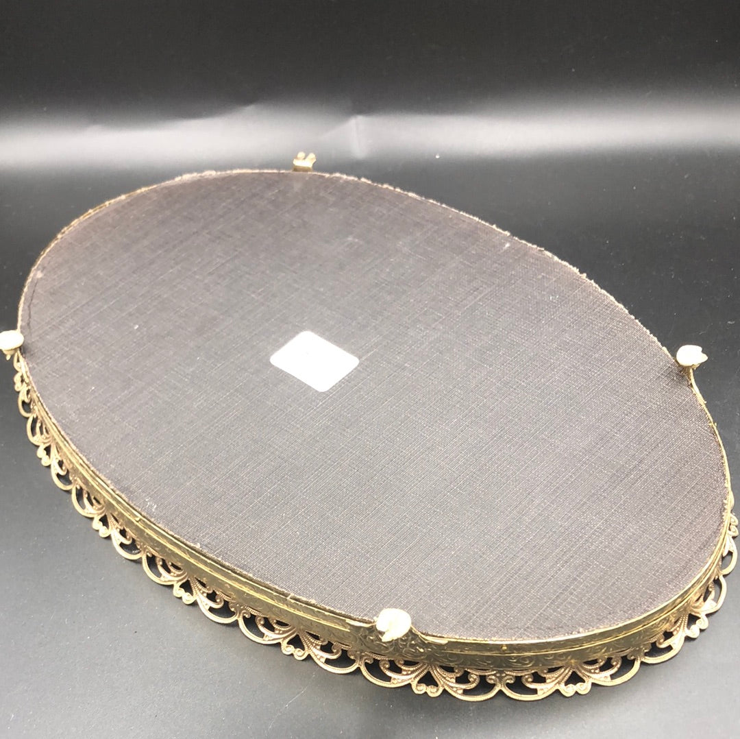 Oval mirrored dresser tray with gold edge