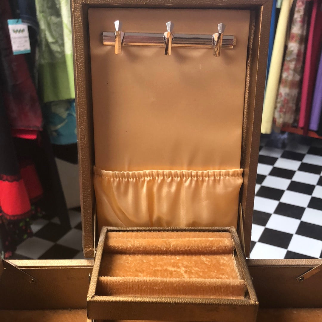Gold Jewelry Box with pull out drawer and flip open top
