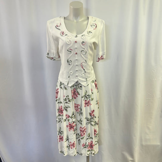 Formal White and Floral Ankle Length Dress