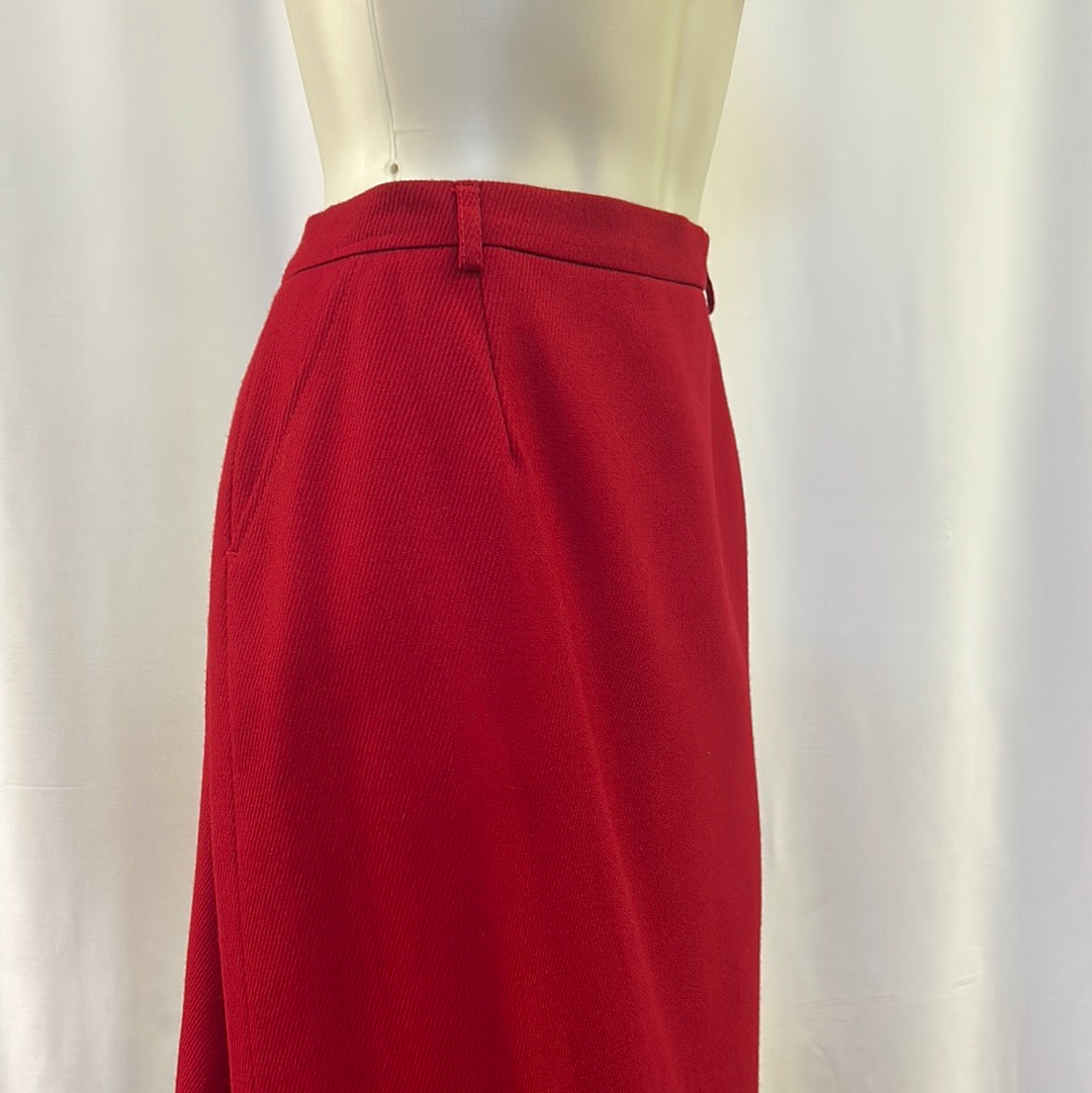 Red Straight Skirt with Pockets