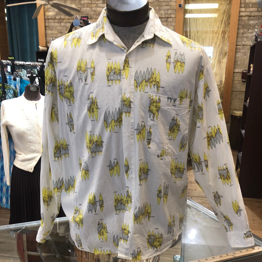 Men’s White Longsleeve Ocean Map Shirt