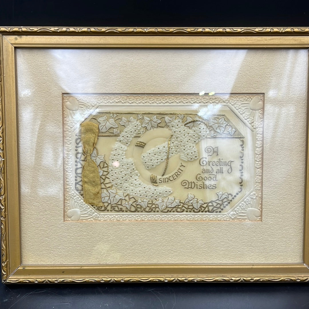 Framed WW1 framed silk embroidered postcard