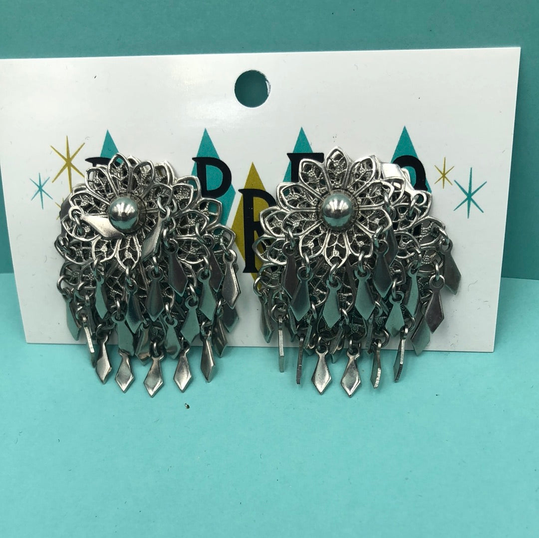 Silver multi layered clip on earrings