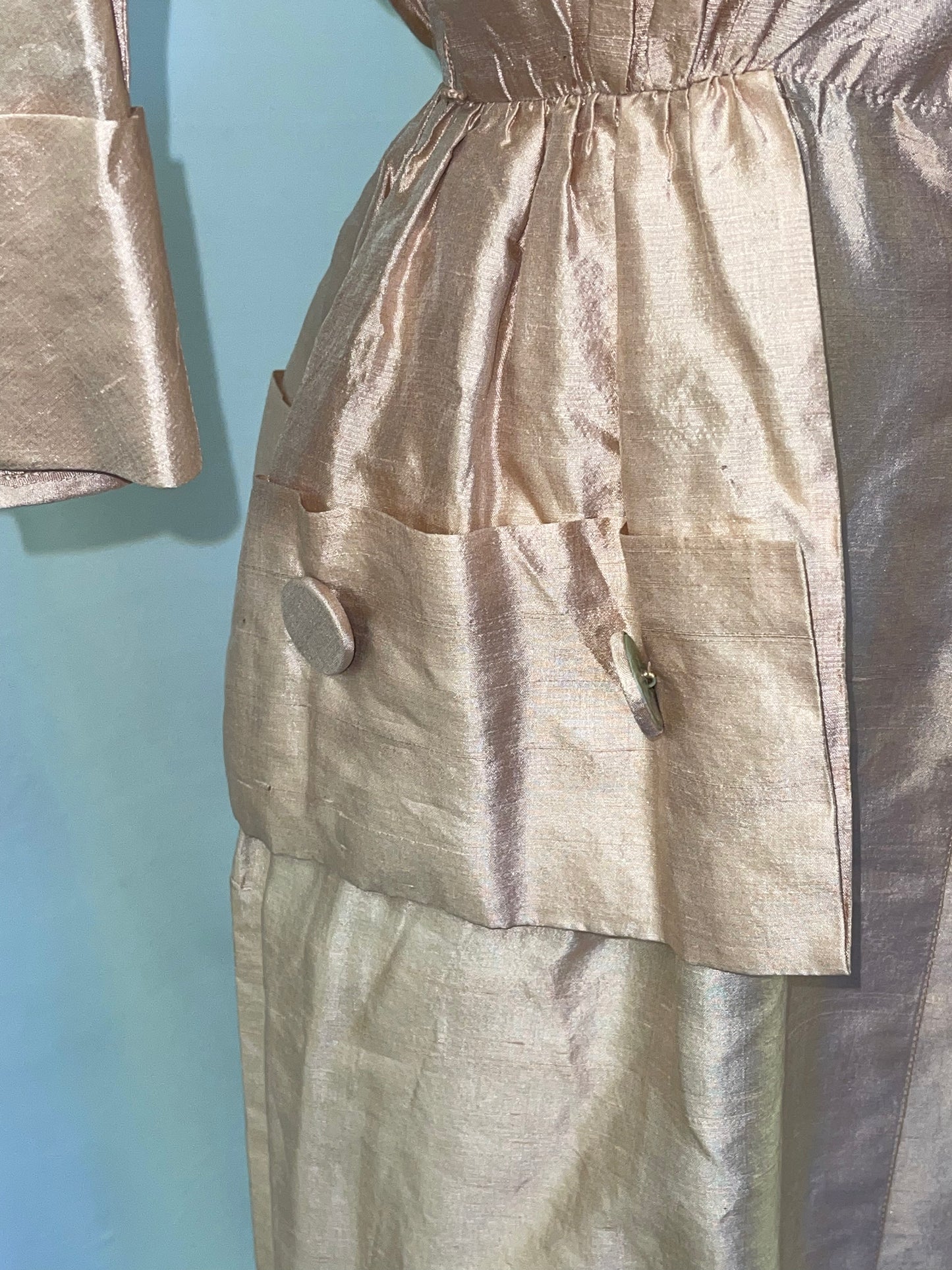 40s Raw Silk Peplum Dress