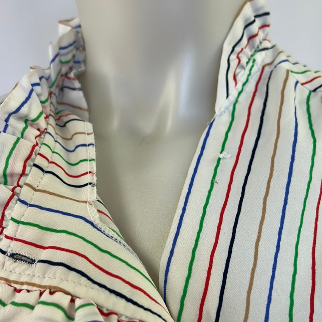 80s White Blouse with Multi-Colored Stripes