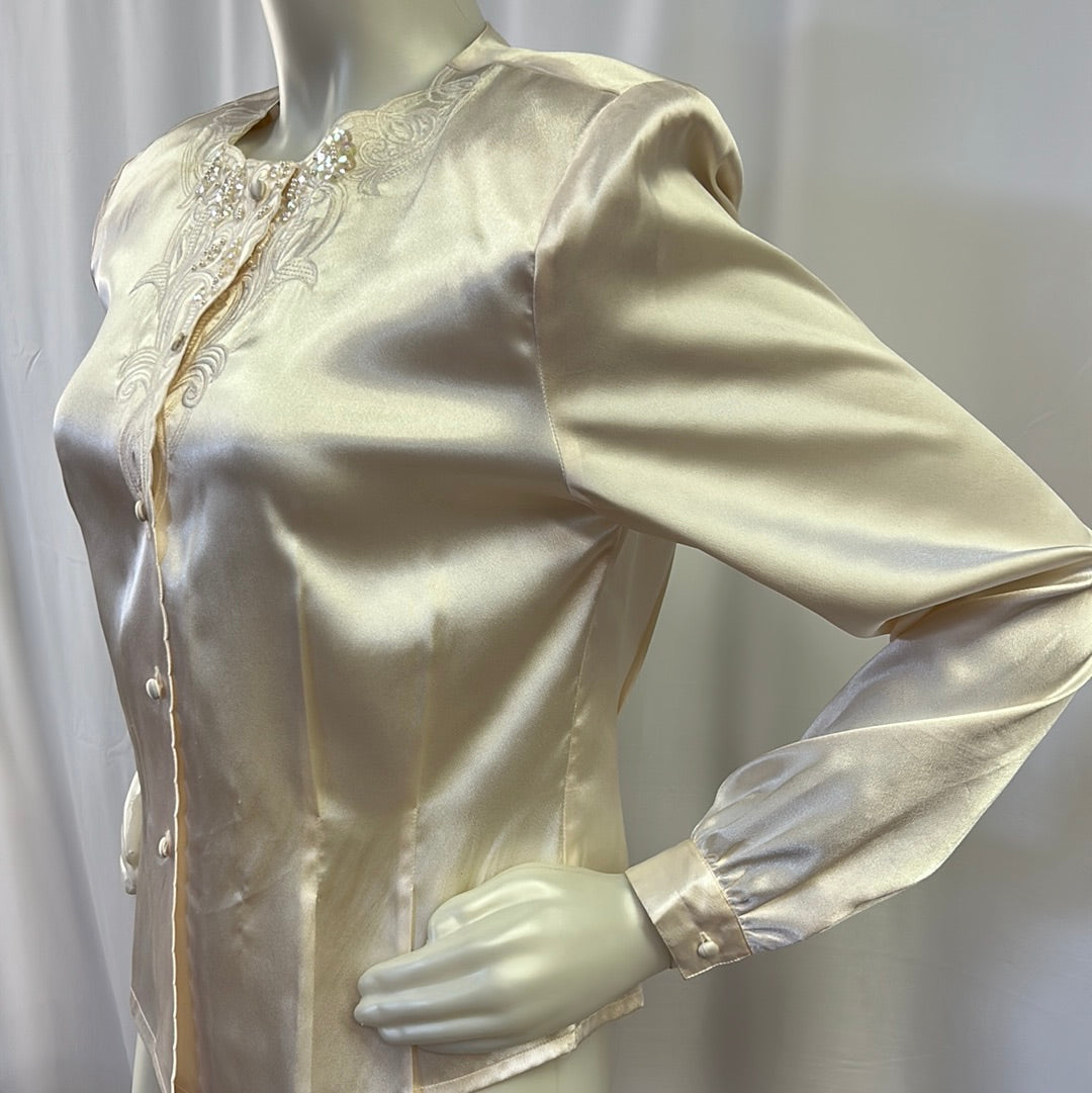 80s Ivory Beaded Evening Blouse
