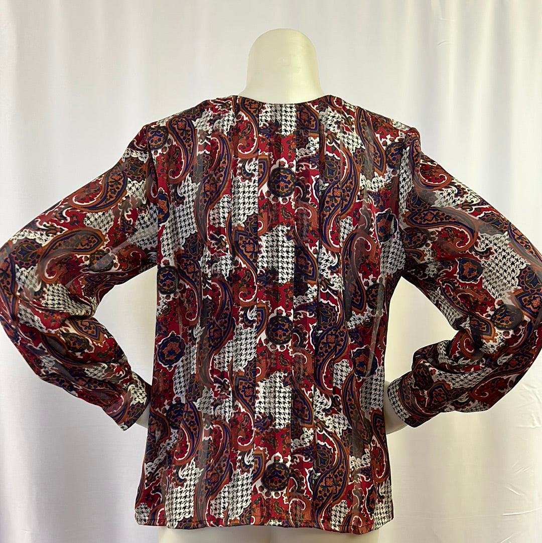 80s Paisley and Houndstooth Blouse