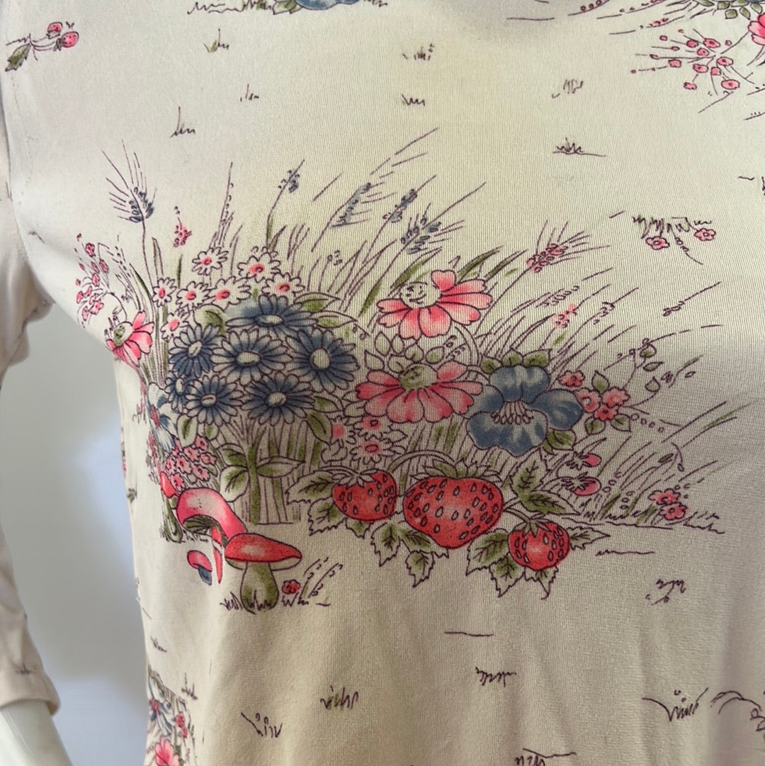 70s Floral Zip-Up Blouse