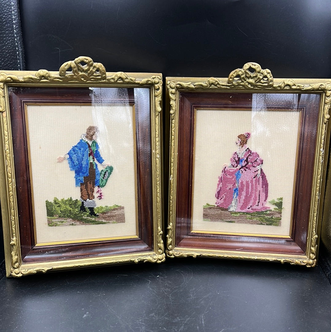 Set of 2 framed cross-stitch
