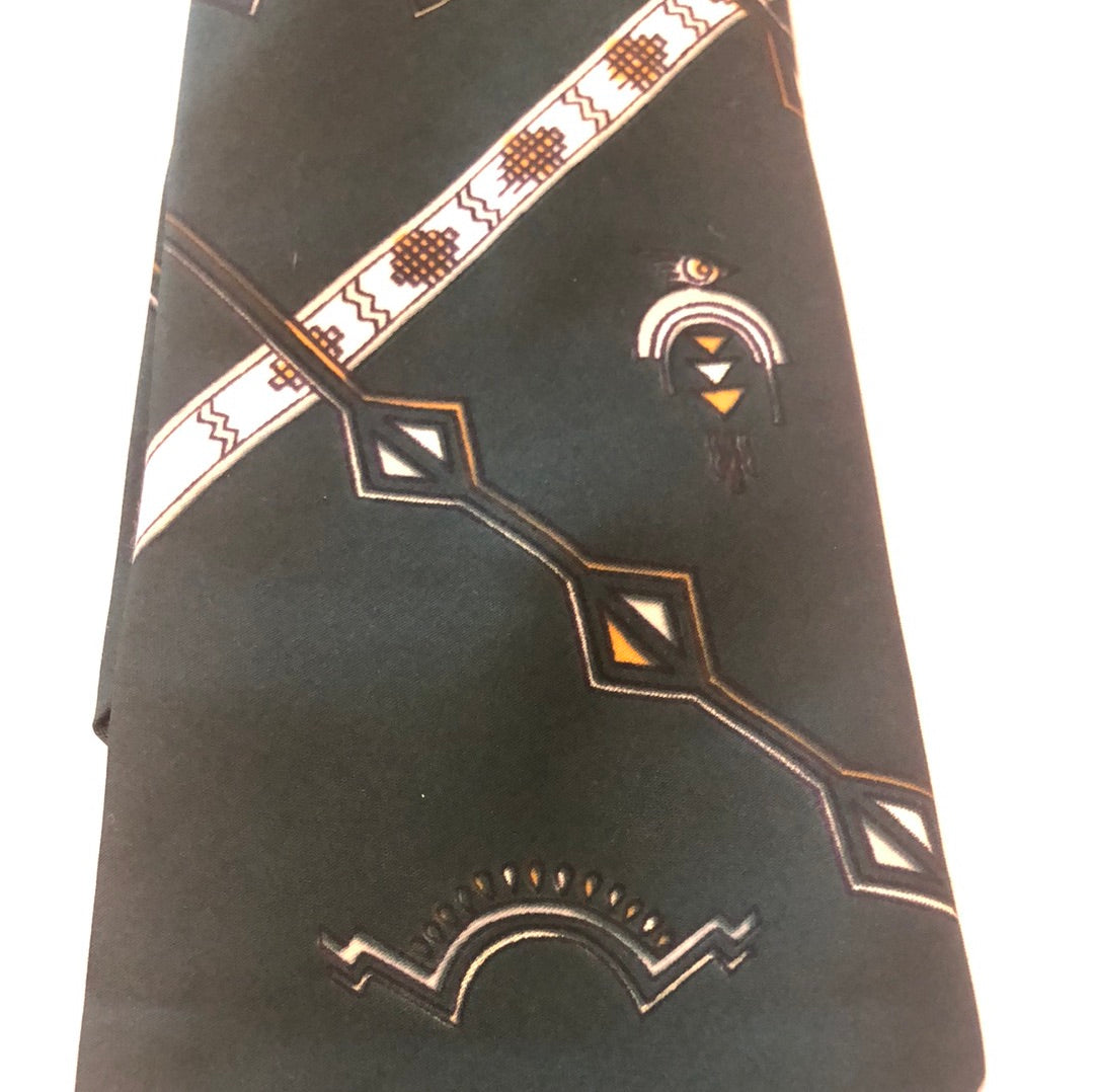 Dark green tie with Gold and White graphics
