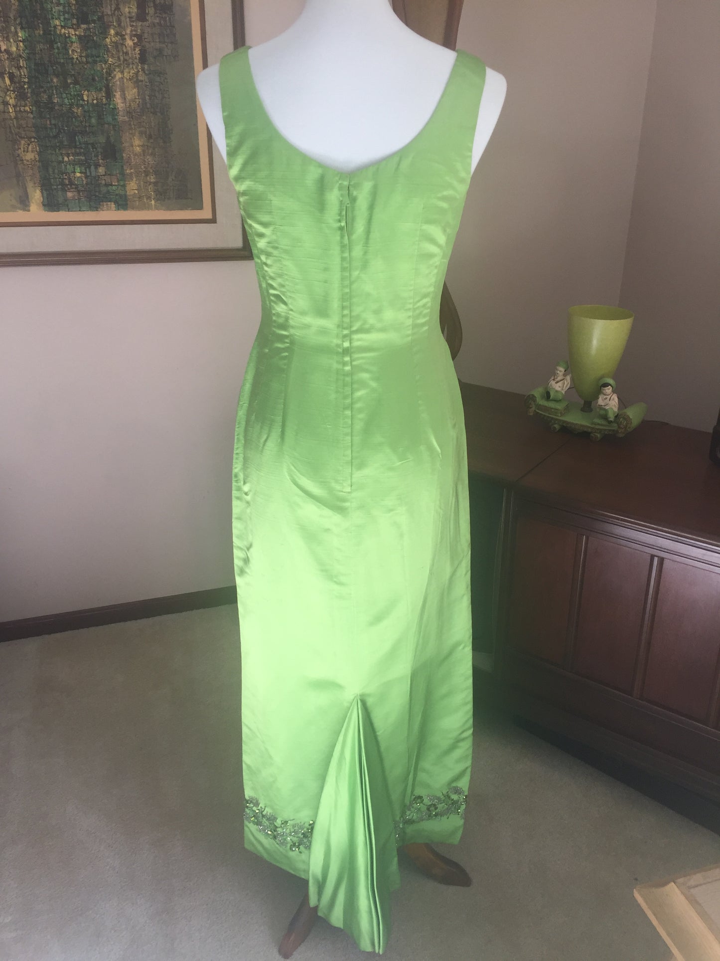 Green silk full length dress set