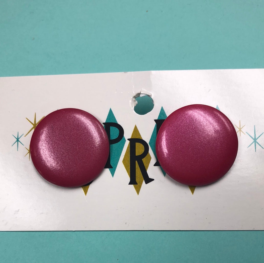 Pink round flat earring - pierced