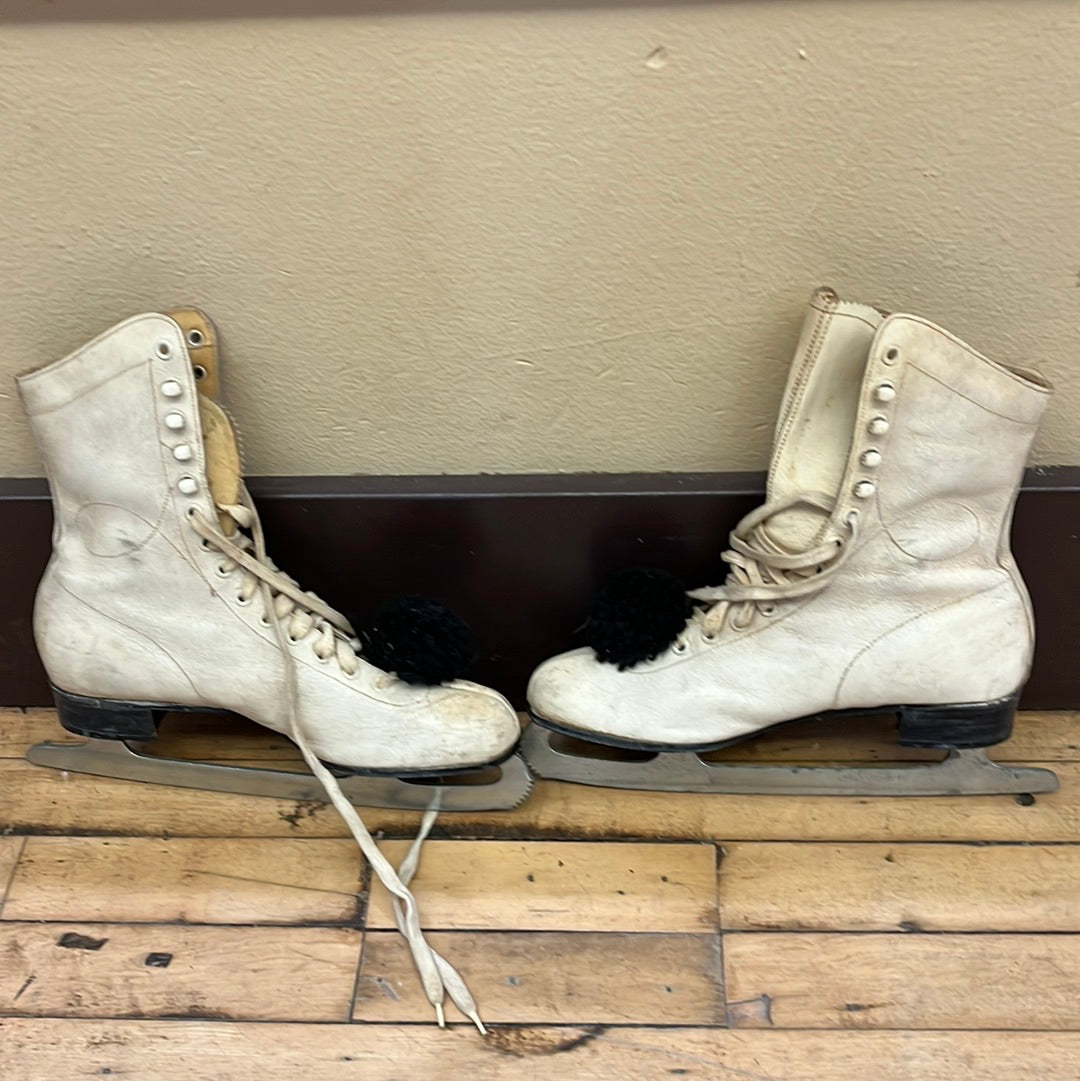 White Ladies Ice Skates with black Pom Pom