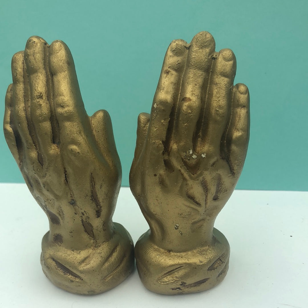 Gold praying hand salt and pepper shakers