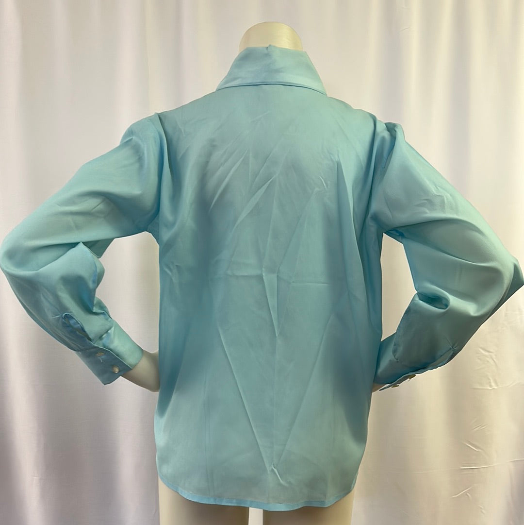 Sky Blue Long Sleeve Collared Blouse
