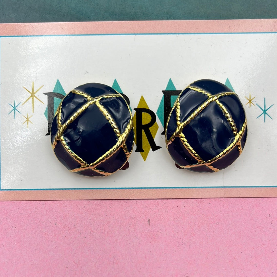 Navy Blue and Gold Enamel clip on