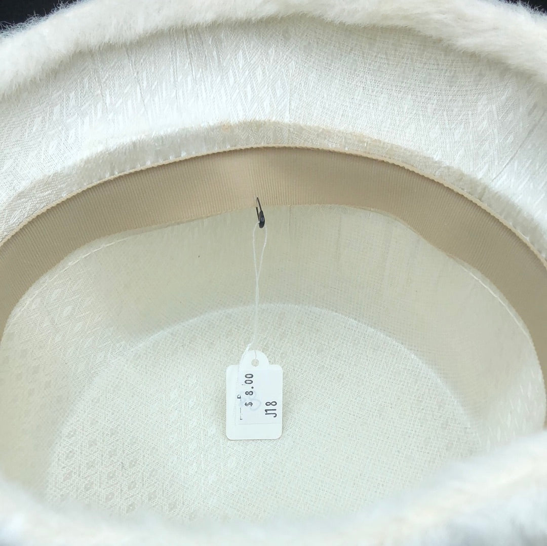 Ivory faux fur hat with Ivory satin headband and bow