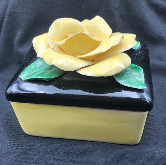 Ceramic Trinket Box with Yellow Rose