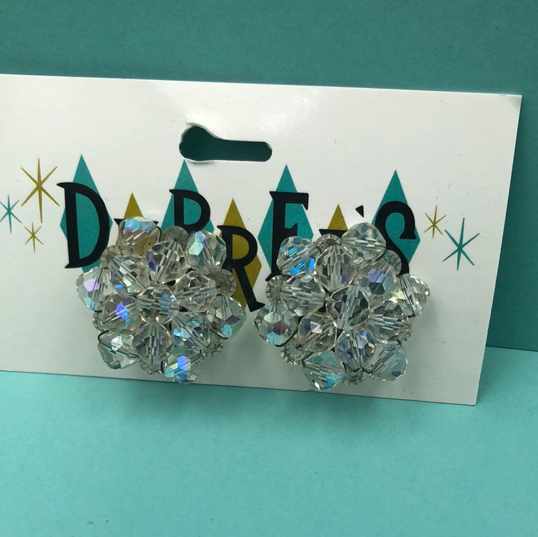 Aurora Borealis crystal bead cluster clip on earring