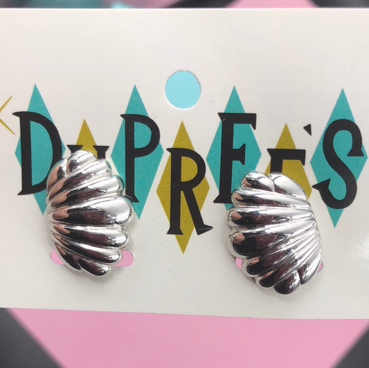 Scalloped Silver Clip on Earrings