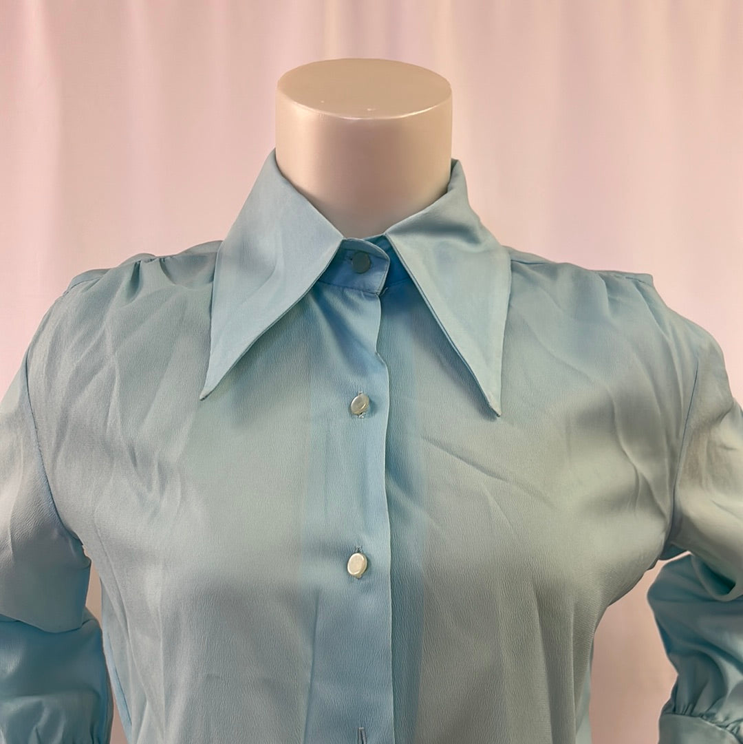 Sky Blue Long Sleeve Collared Blouse