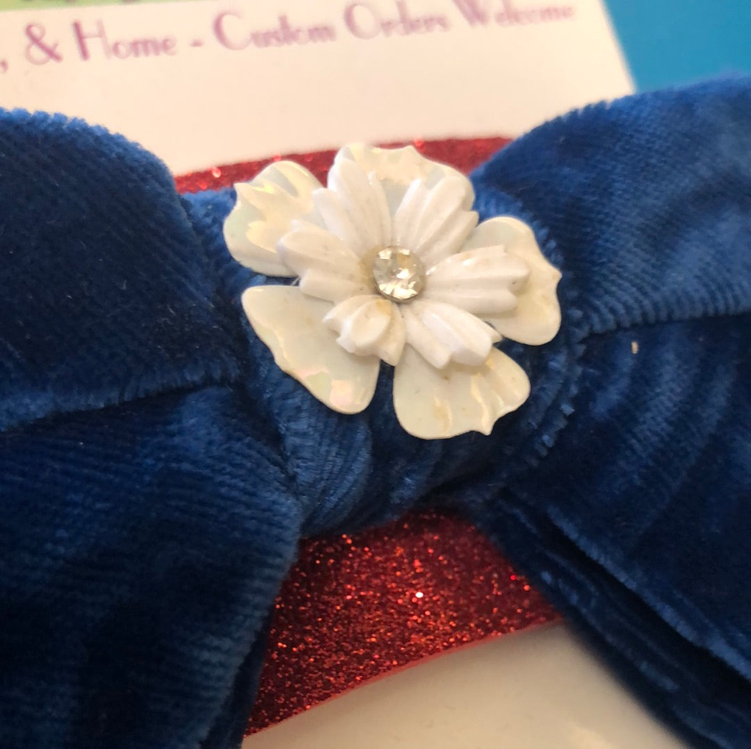 Blue velvet bow hair clip