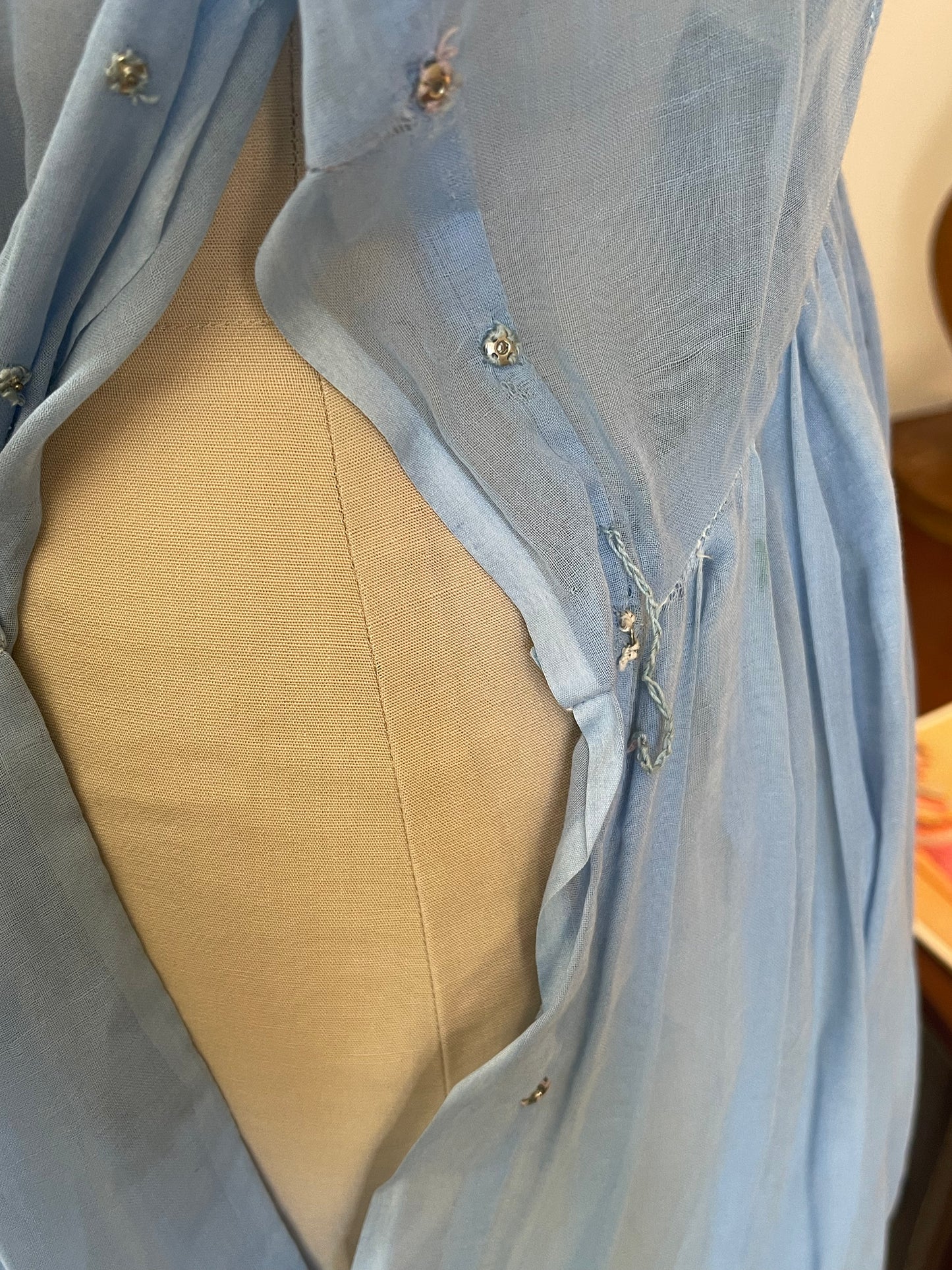 Blue Pleated Sheer Day Dress