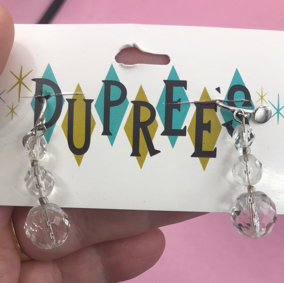 Clear crystal ball dangle clip on earring