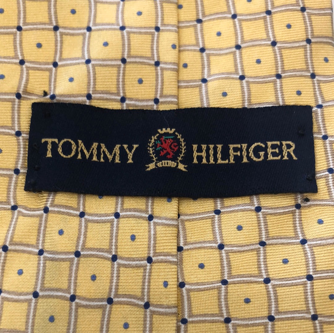 Yellow tie with grid pattern