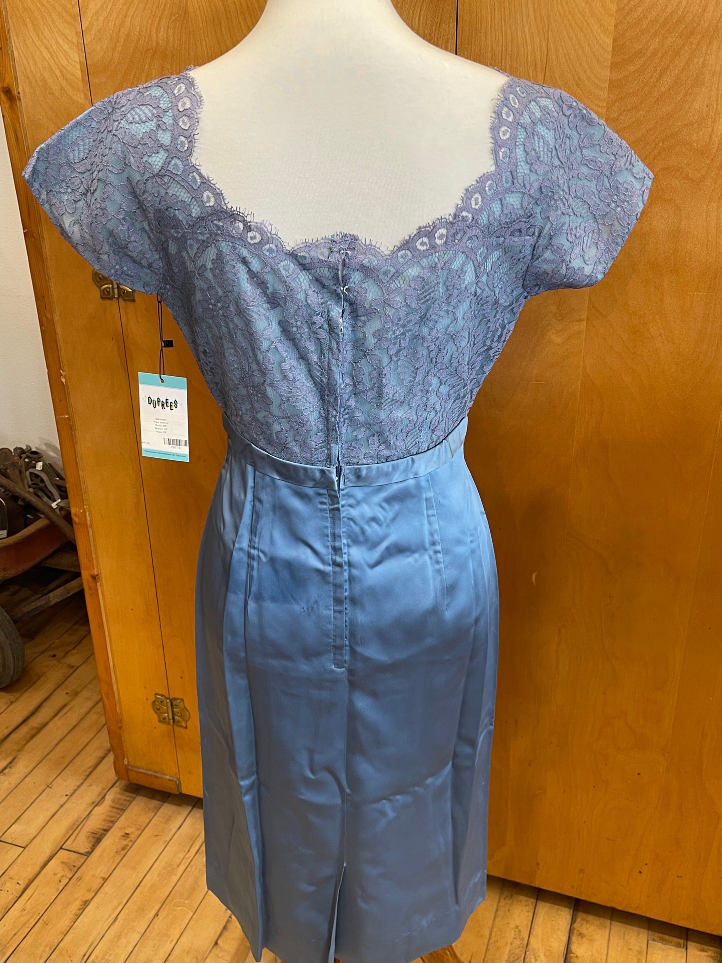 60’s blue satin wiggle dress