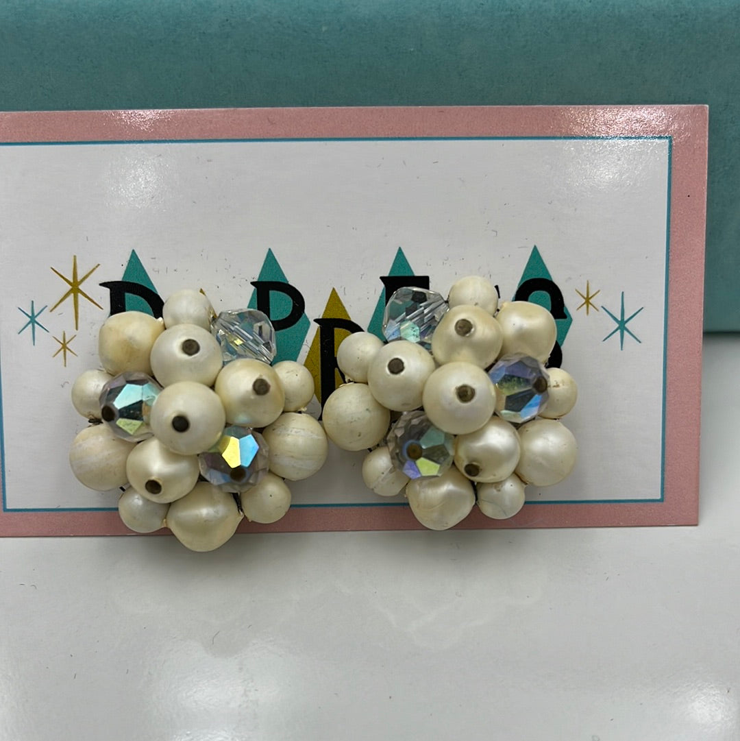 White and Aurora Borealis bead clip on