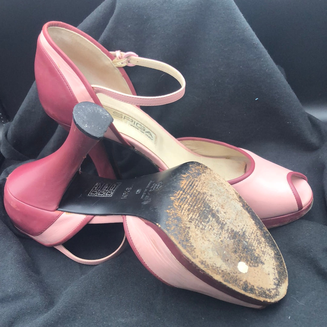 Two tone pink peep toe pump