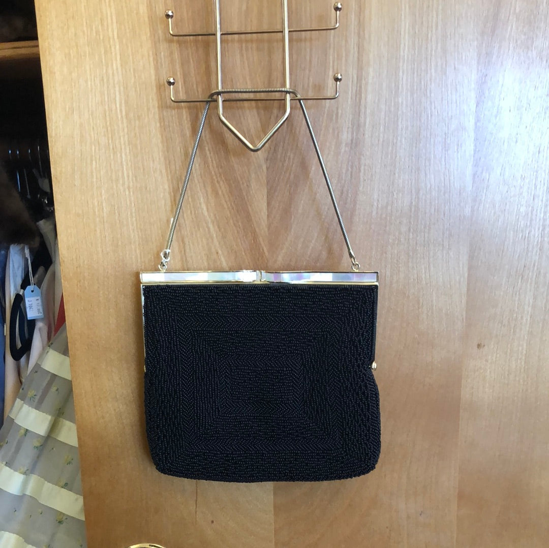 Black Square Beaded Evening Purse