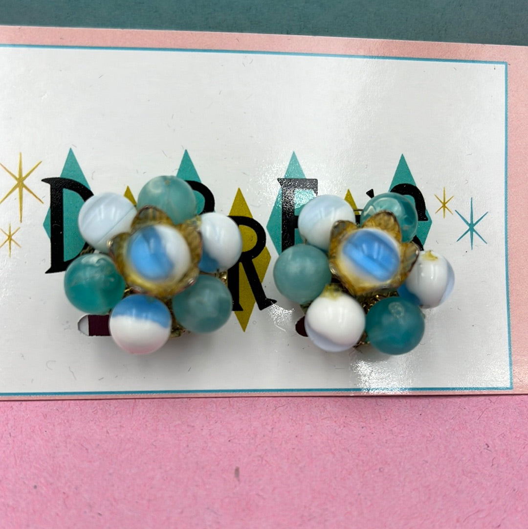 Blue and White bead cluster clip on