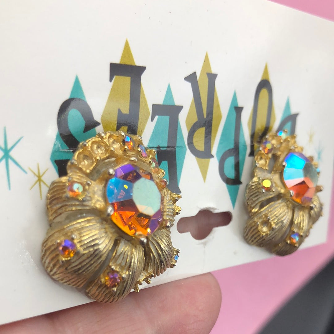 Gold Floral and Aurora Borealis Crystal Accents